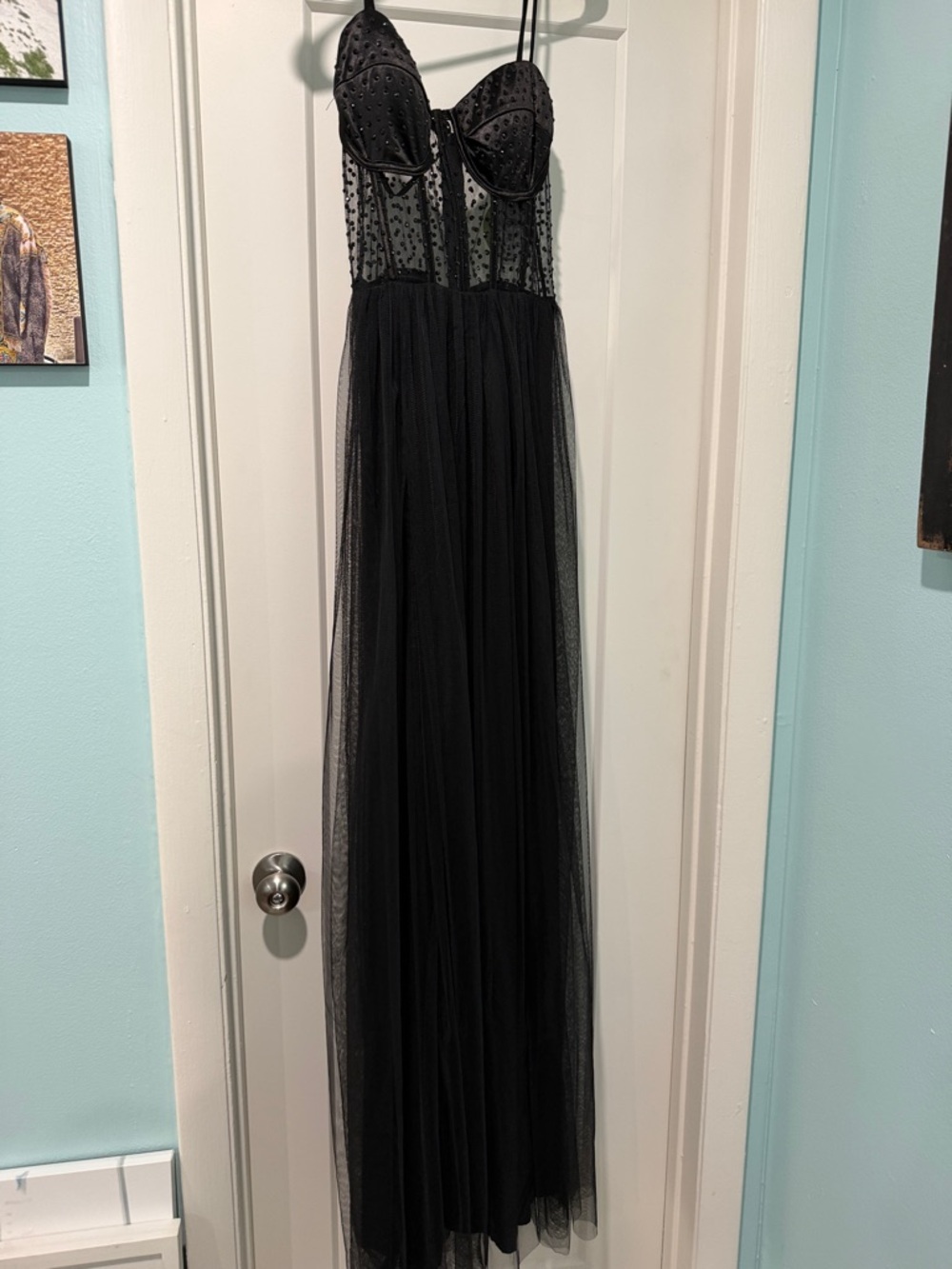 Windsor Black Beaded Sheer Mesh Dress